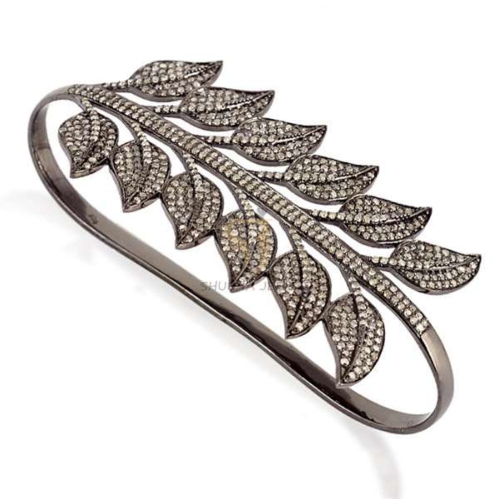 Diamond Leaf Bracelet in Black Rhodium Finish | Designer Nature-Inspired Jewelry