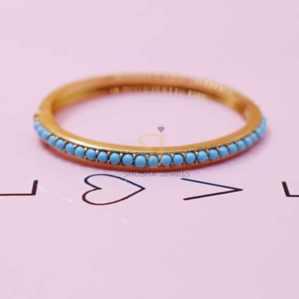 925 Sterling Silver Gold Plated Turquoise Tennis Bangle | Minimal Stackable Bracelet | Elegant Blue Stone Jewelry for Women