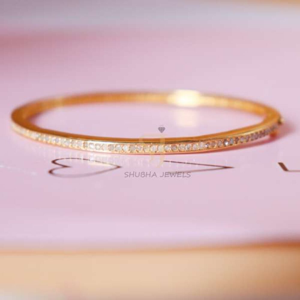 925 Sterling Silver Gold Plated CZ Tennis Bangle | Slim Diamond Look Bracelet | Minimal Stackable Jewelry for Women