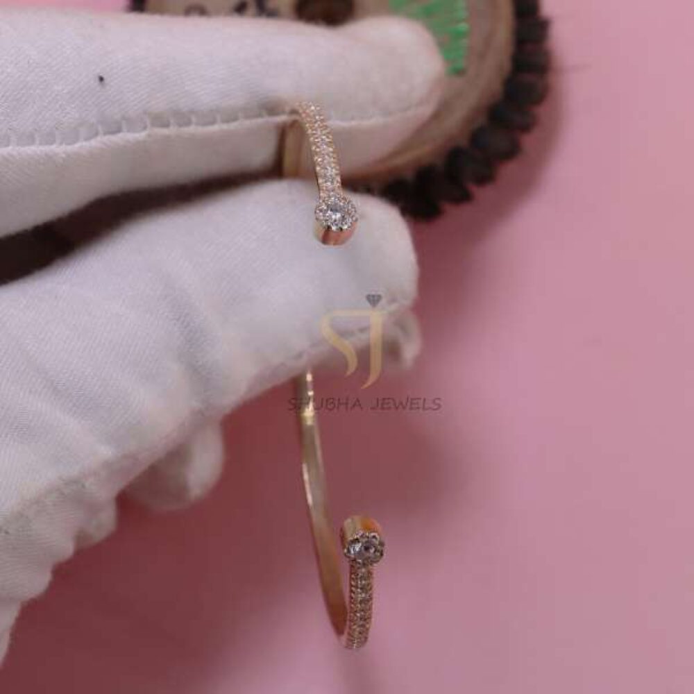 925 Sterling Silver Gold Plated Open Cuff CZ Bangle | Adjustable Diamond Look Bracelet | Minimal Stackable Jewelry for Women