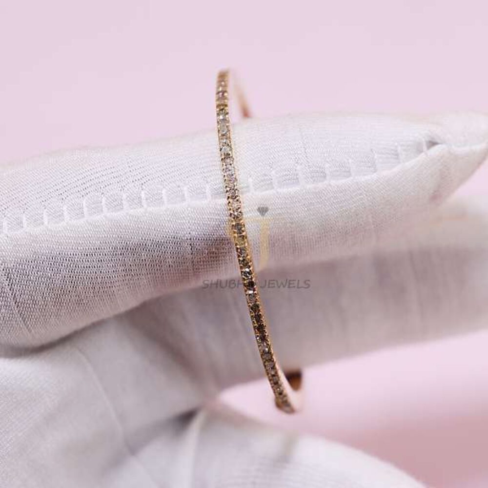 925 Sterling Silver Gold Plated Brown CZ Tennis Bangle | Slim Diamond Look Bracelet | Minimal Stackable Jewelry for Women