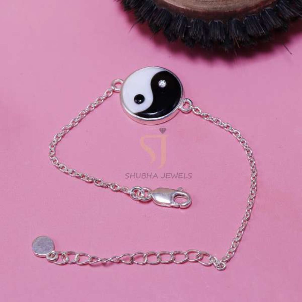 925 Sterling Silver Yin Yang Cuban Link Bracelet | Bold Balance Symbol Chain Bracelet | Adjustable Unisex Jewelry