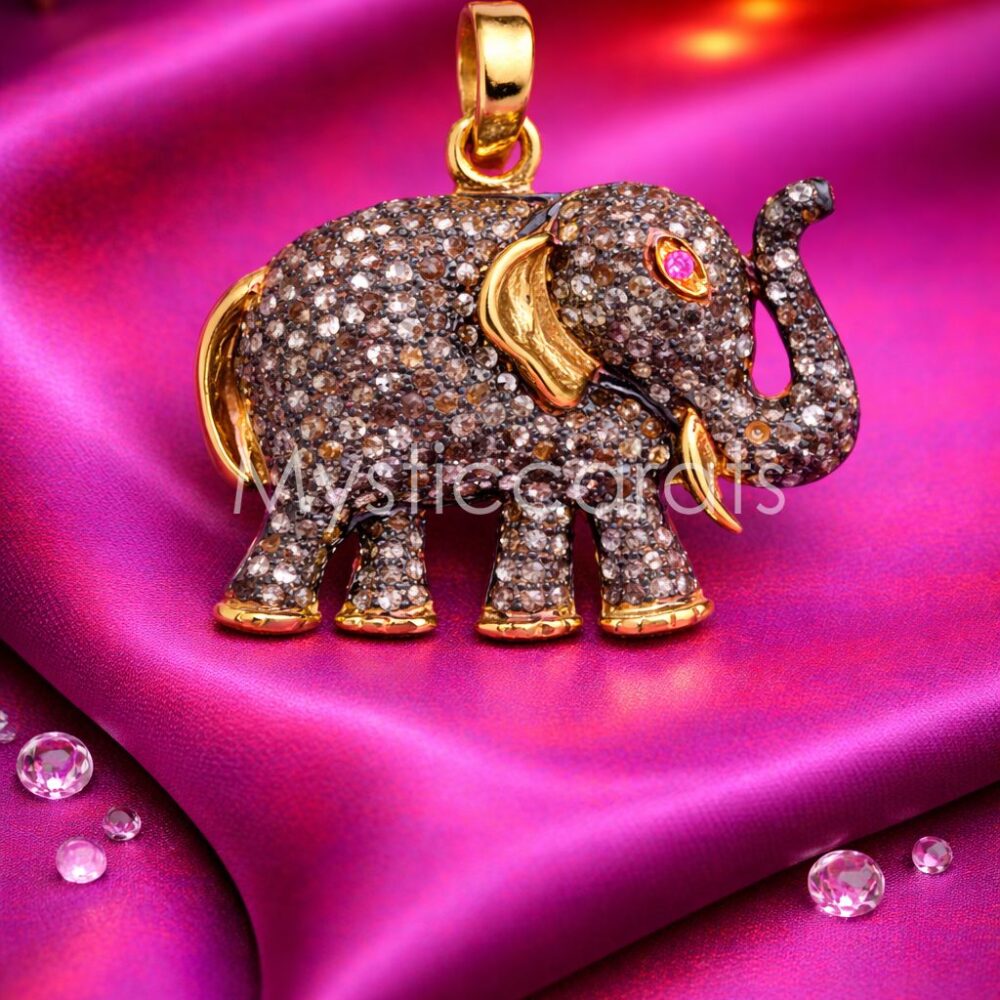 925 Sterling Silver Iced Out Elephant Pendant with Ruby Eye