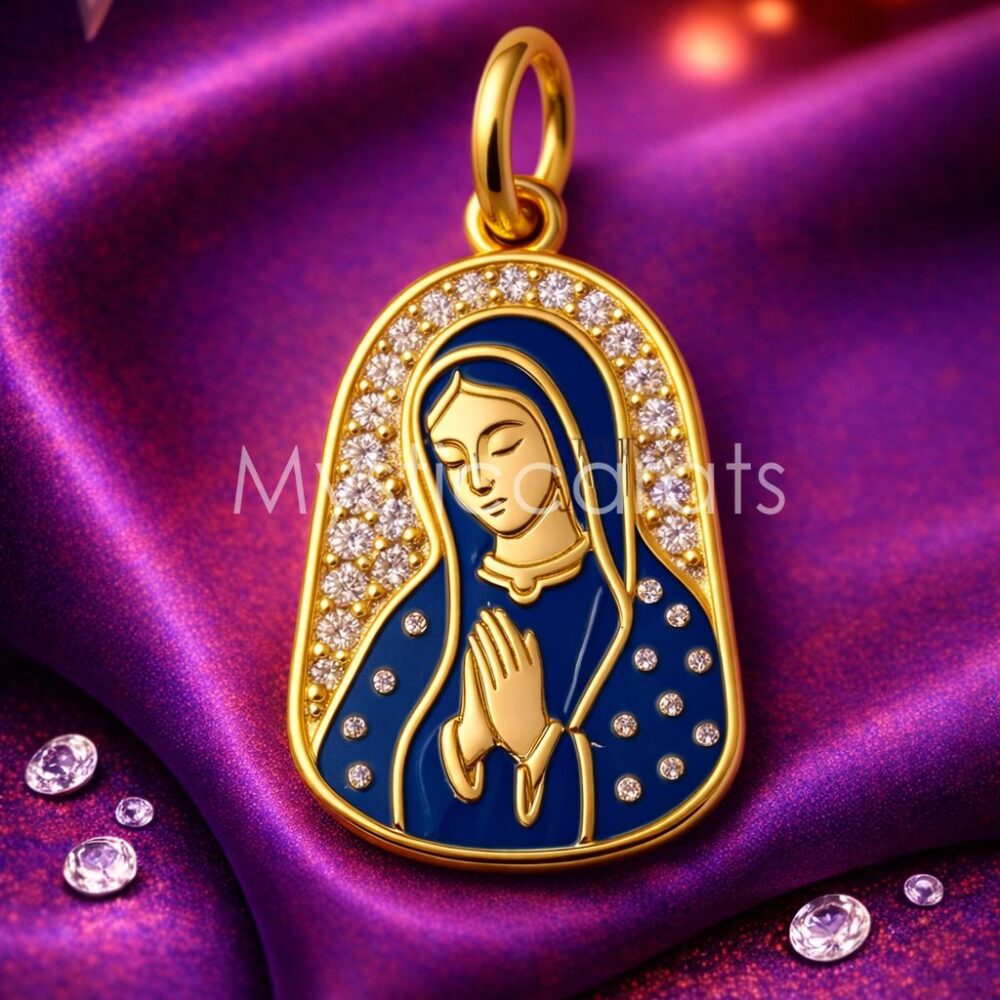 Virgin Mary Enamel Sterling Silver Gold-Plated Pendant