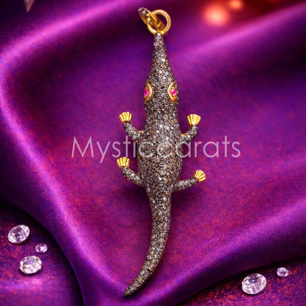 Pave Diamond Lizard Sterling Silver Two-Tone Pendant
