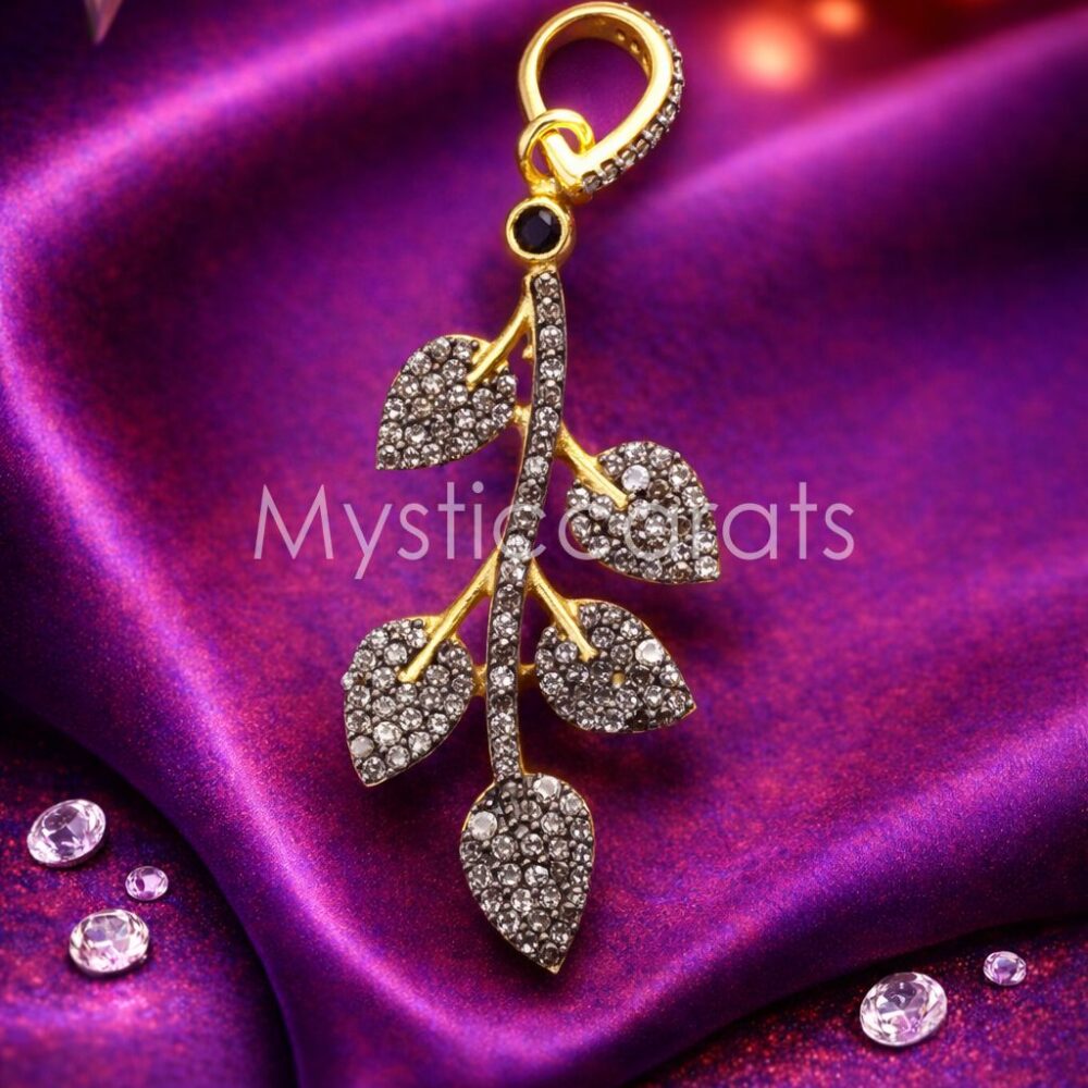 Diamond Leaf Sterling Silver Pendant