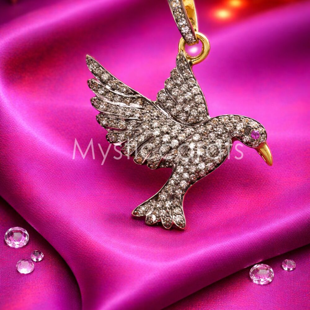 925 Sterling Silver Pave diamond Bird In Flight Pendant