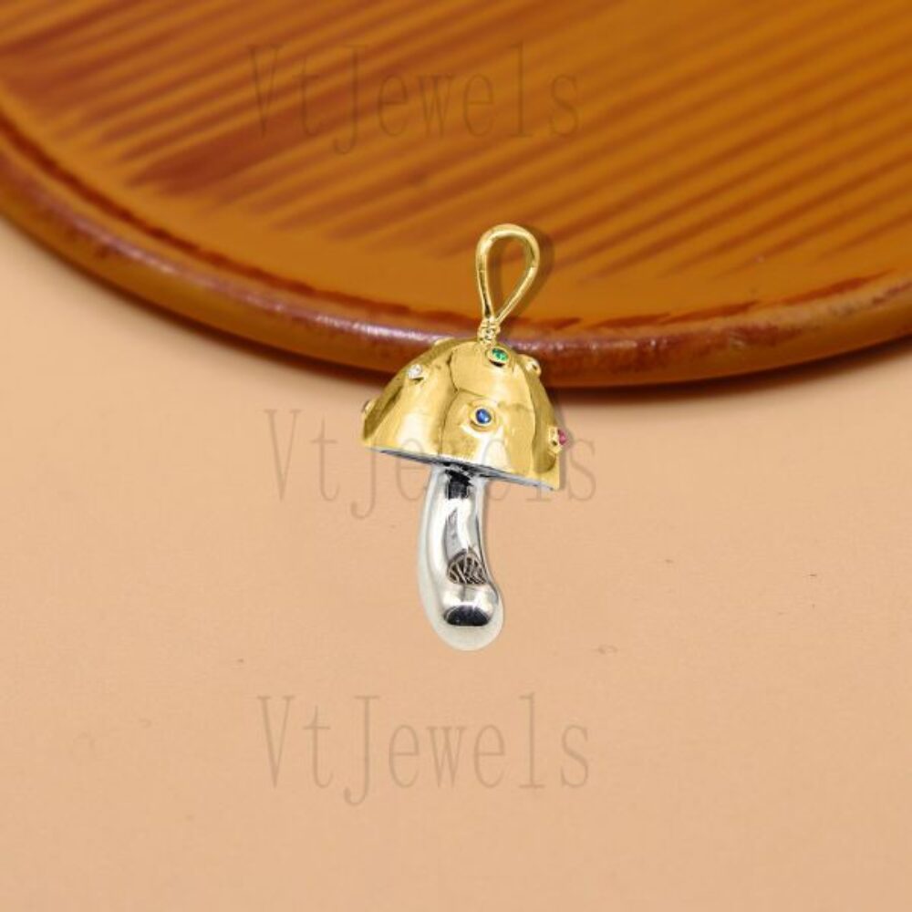 Mushroom Pendant Multi Sapphire 925 Silver Charm