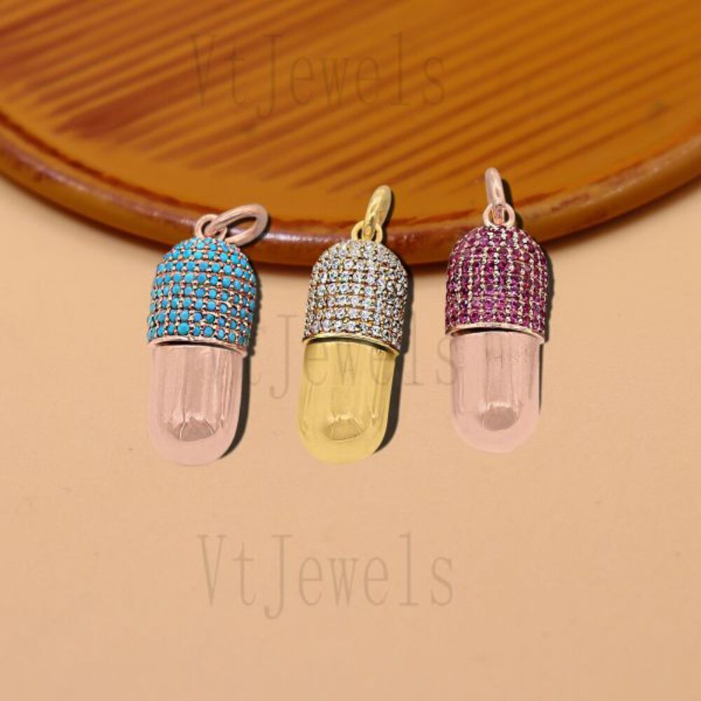 Capsule Pendant 925 Silver Gemstone Charm
