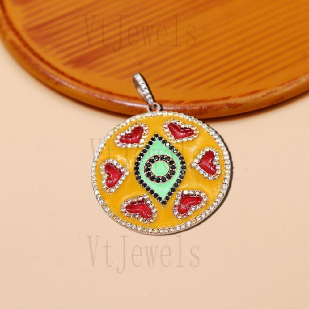 Evil Eye Enamel Pendant 925 Silver Disc Charm