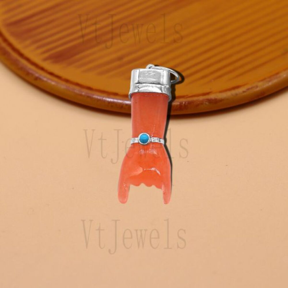 Figa Hand Pendant Carnelian 925 Silver Charm