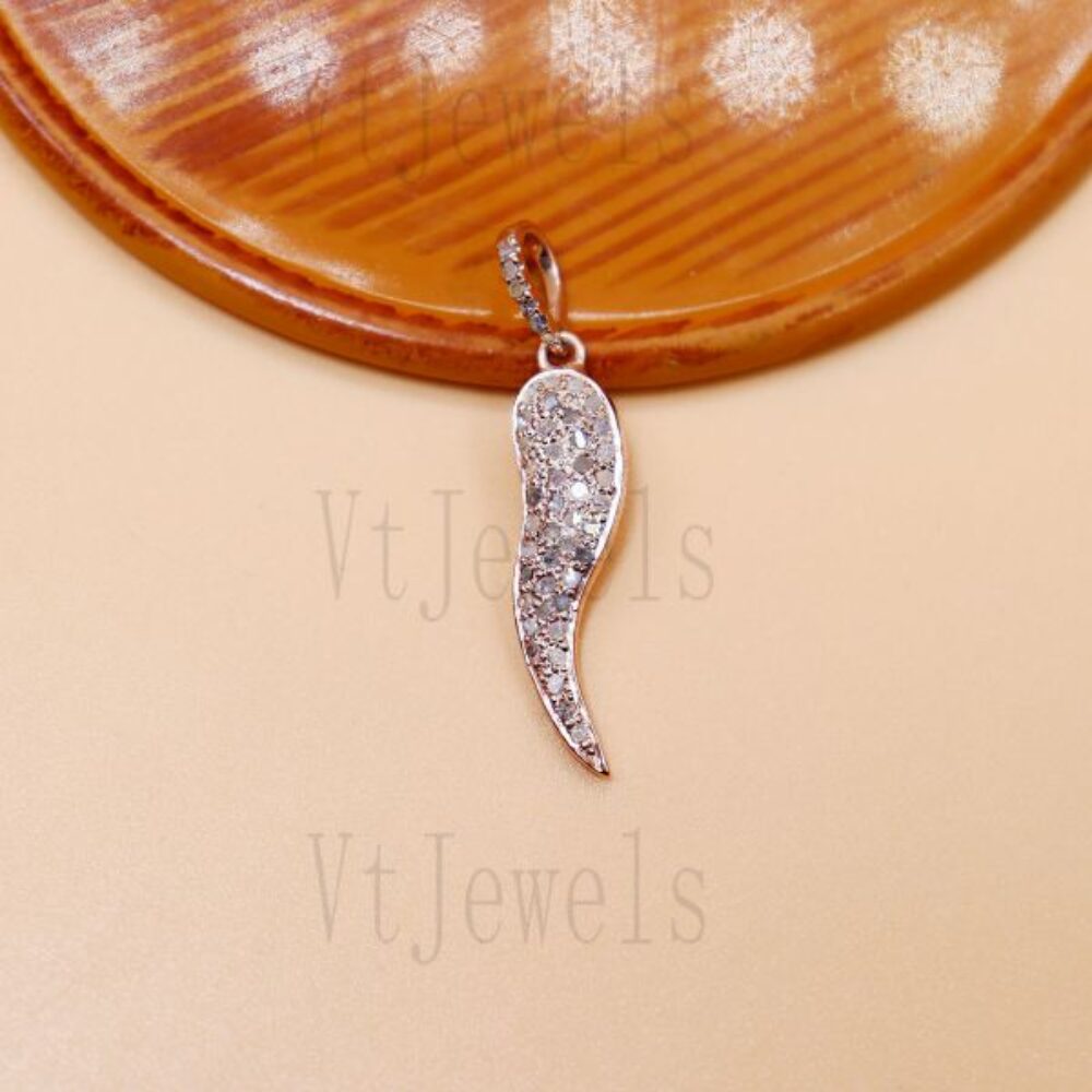 Pave Diamond Horn Pendant 925 Silver Charm