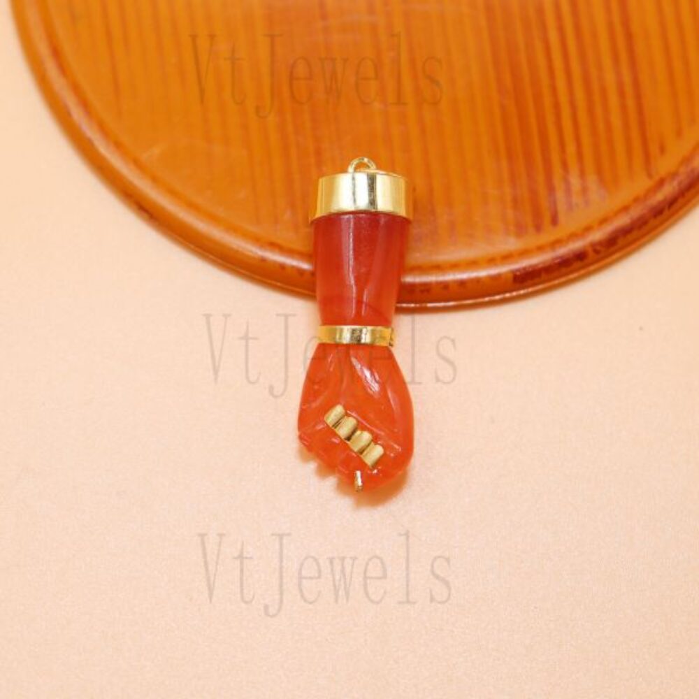 Carnelian Figa Charm 925 Silver Gold Pendant