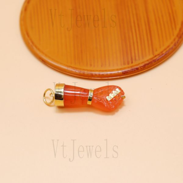Carnelian Figa Charm 925 Silver Gold Pendant - Image 5