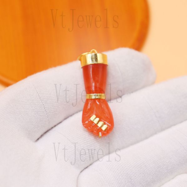 Carnelian Figa Charm 925 Silver Gold Pendant - Image 4