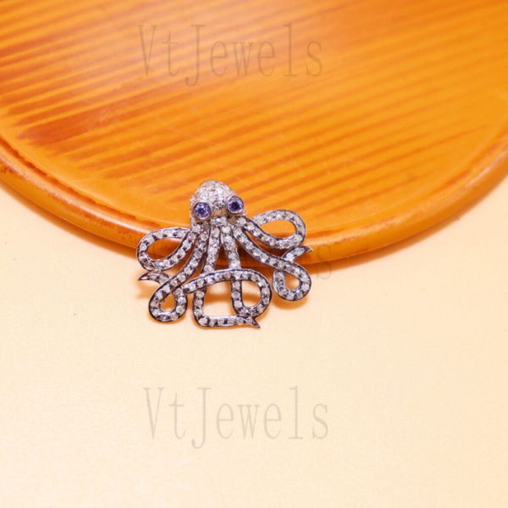 Diamond Octopus Charm 925 Silver Pendant