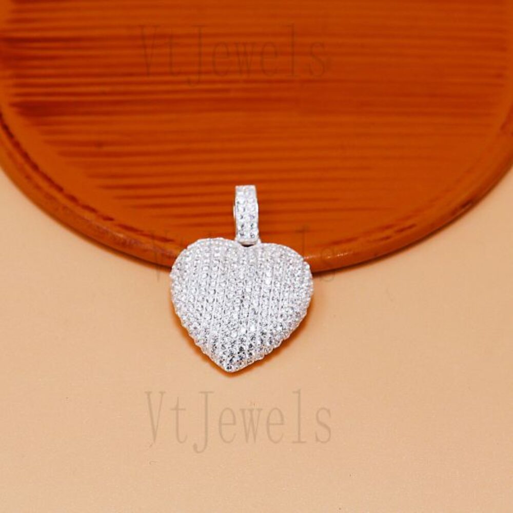 925 Sterling Silver Full Pave diamond Heart Pendant