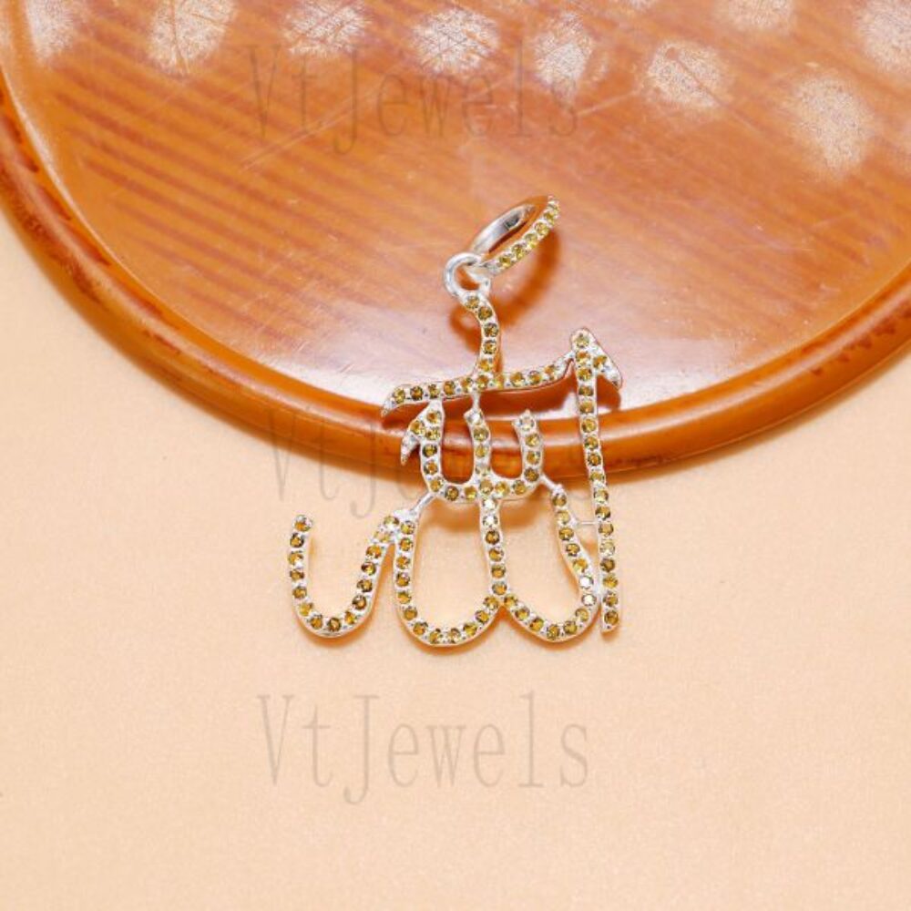 925 Sterling Silver Iced-Out Allah Calligraphy Pendant