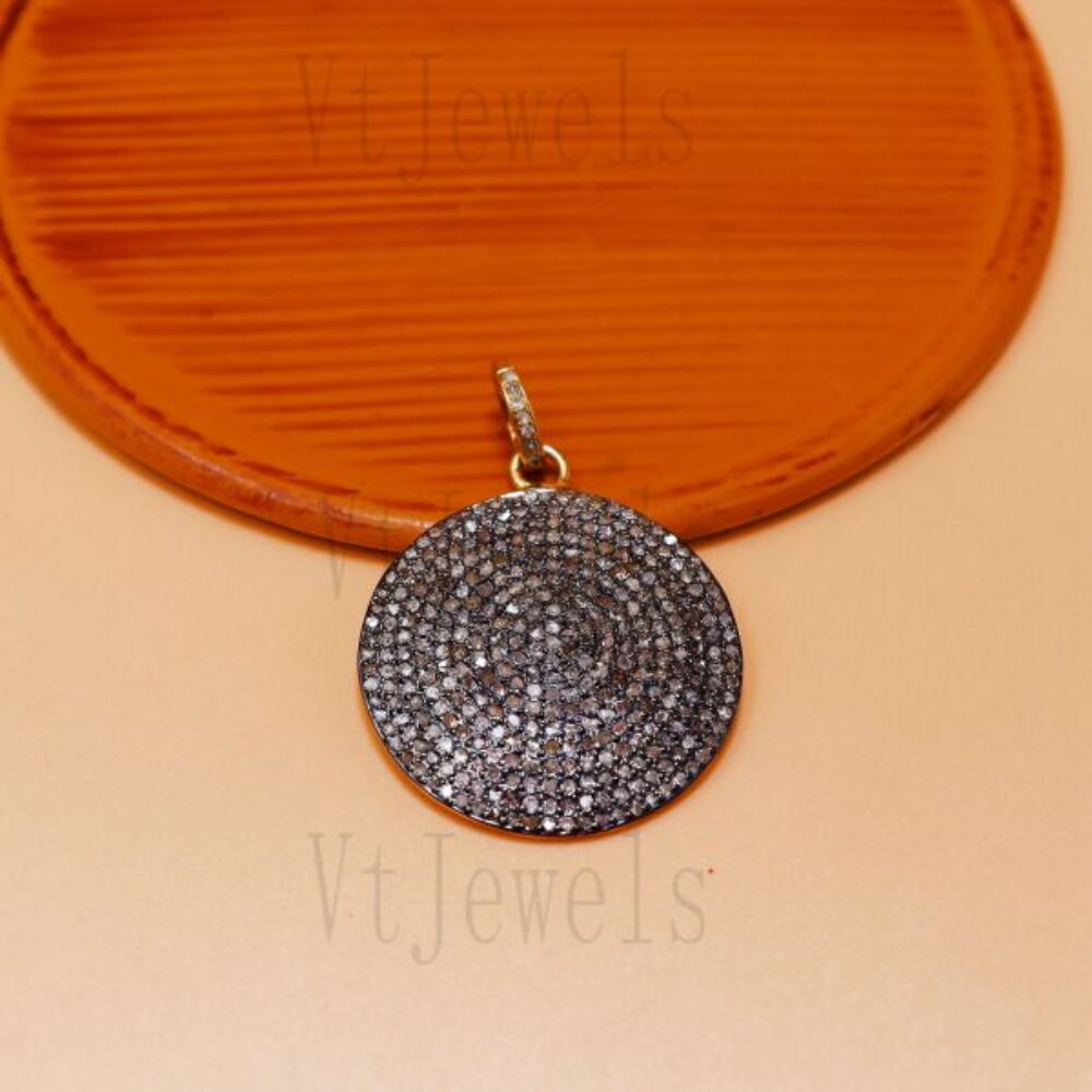 925 Sterling Silver Full Pave diamond Circular Disc Pendant