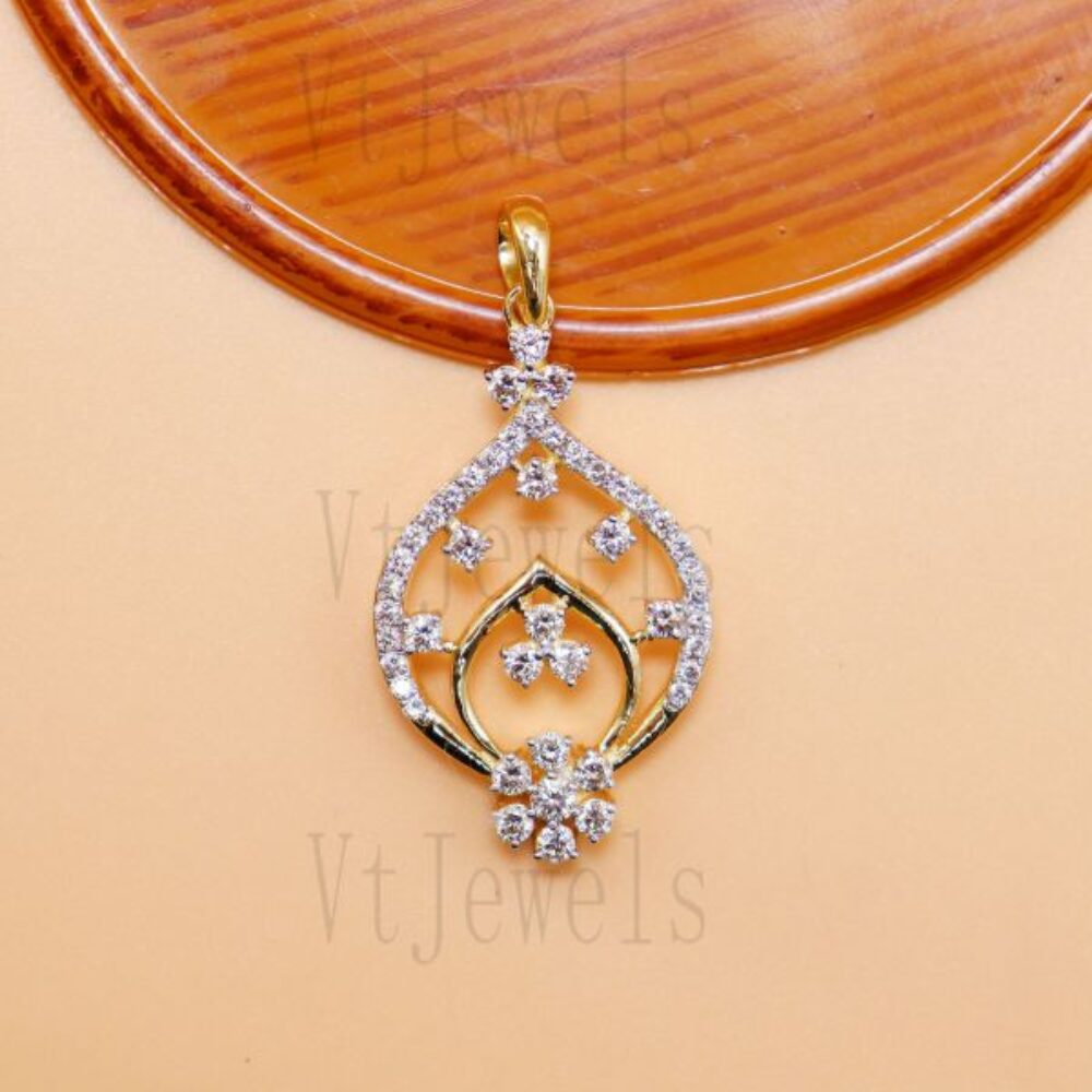925 Sterling Silver Diamond Simulant Pear-Shaped Floral Pendant