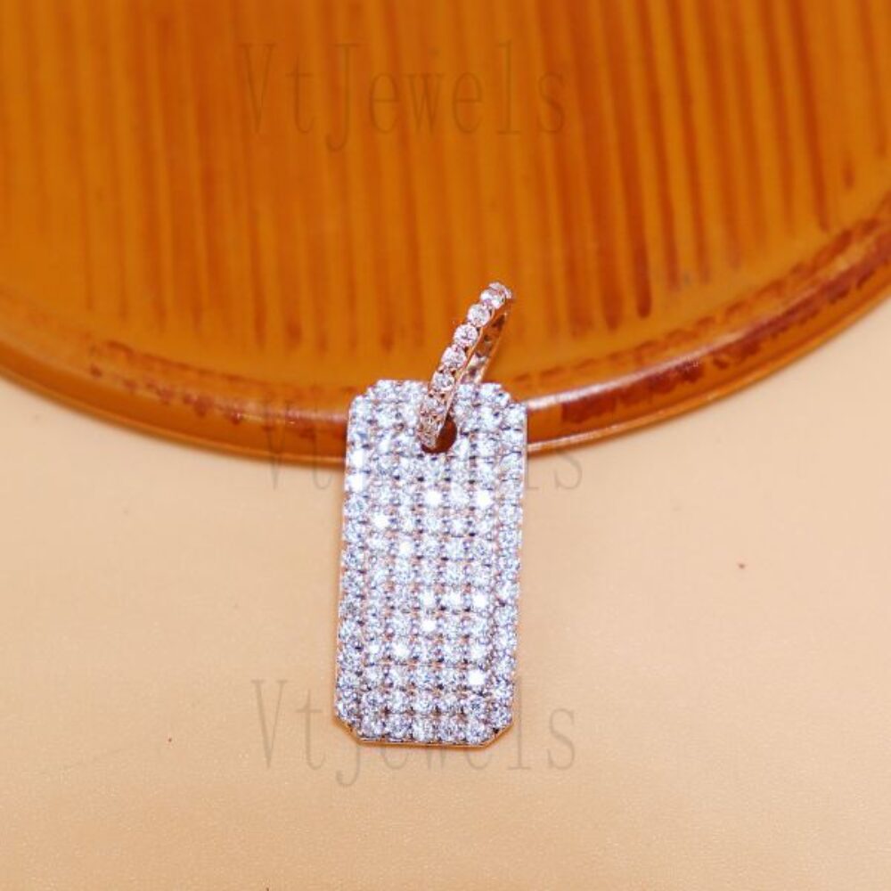 925 Sterling Silver Full Pavé Dog Tag Pendant
