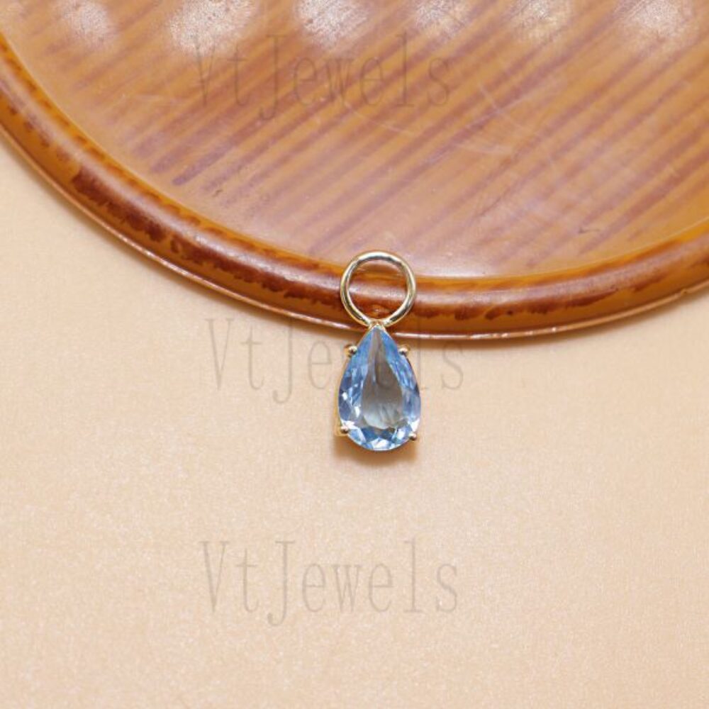 925 Sterling Silver Gold-Tone Pear-Cut Aquamarine Blue Pendant