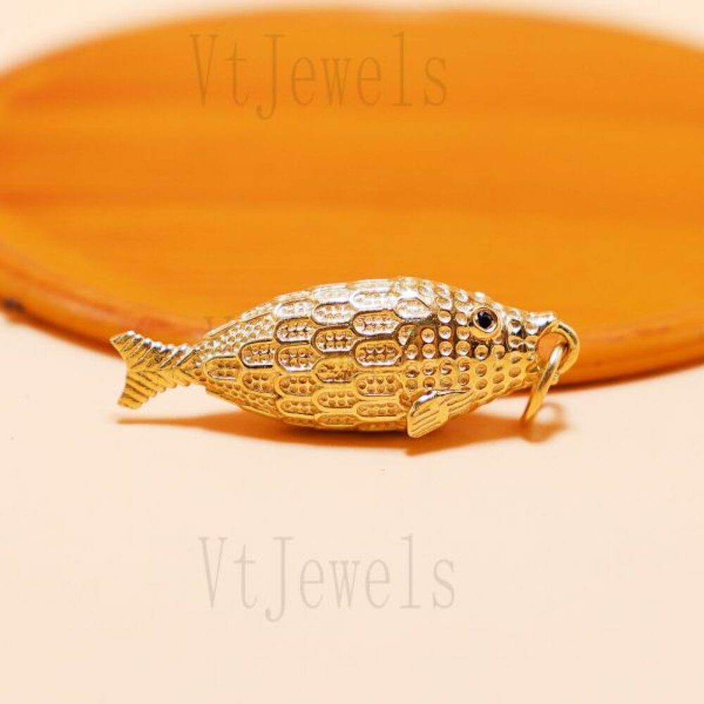925 Sterling Silver Gold-Tone Textured Fish Pendant