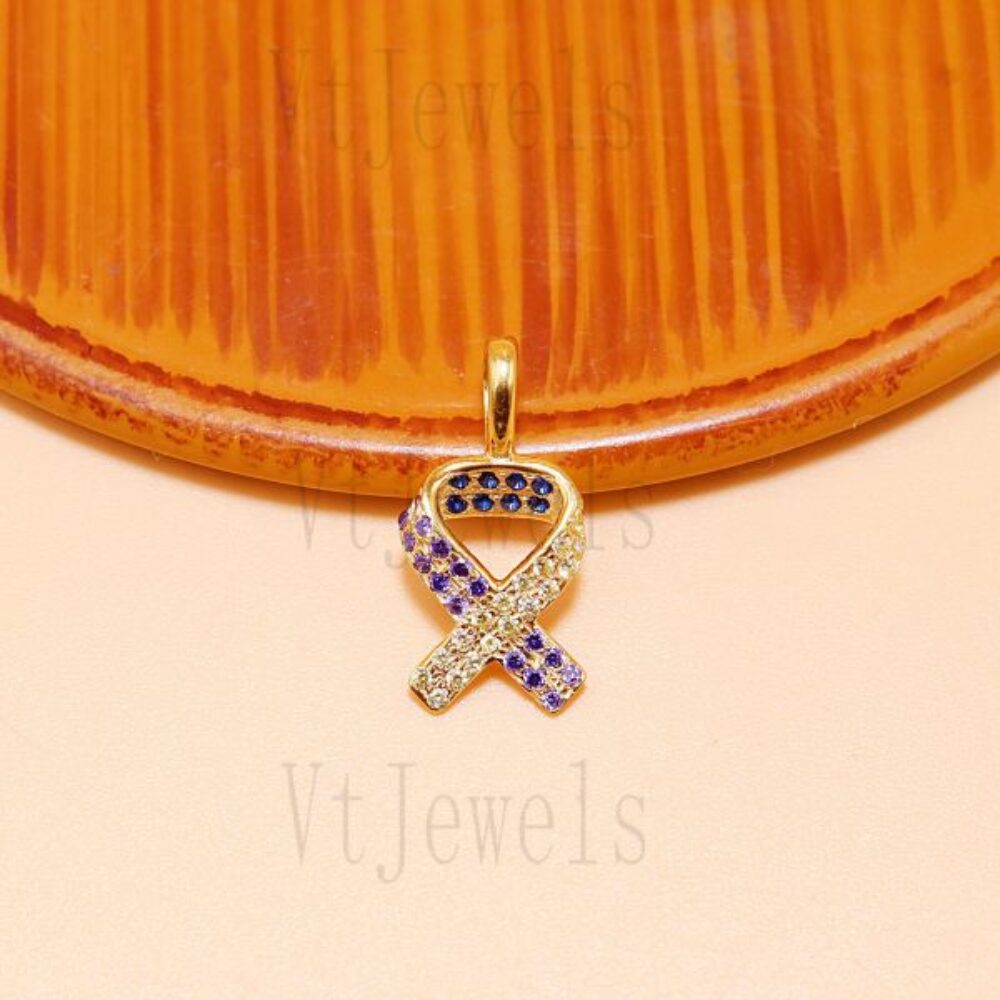 925 Sterling Silver Gold-Tone Tri-Color Awareness Ribbon Pendant