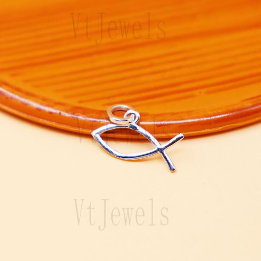 925 Sterling Silver Ichthys Pendant, Dainty Jesus Fish Charm