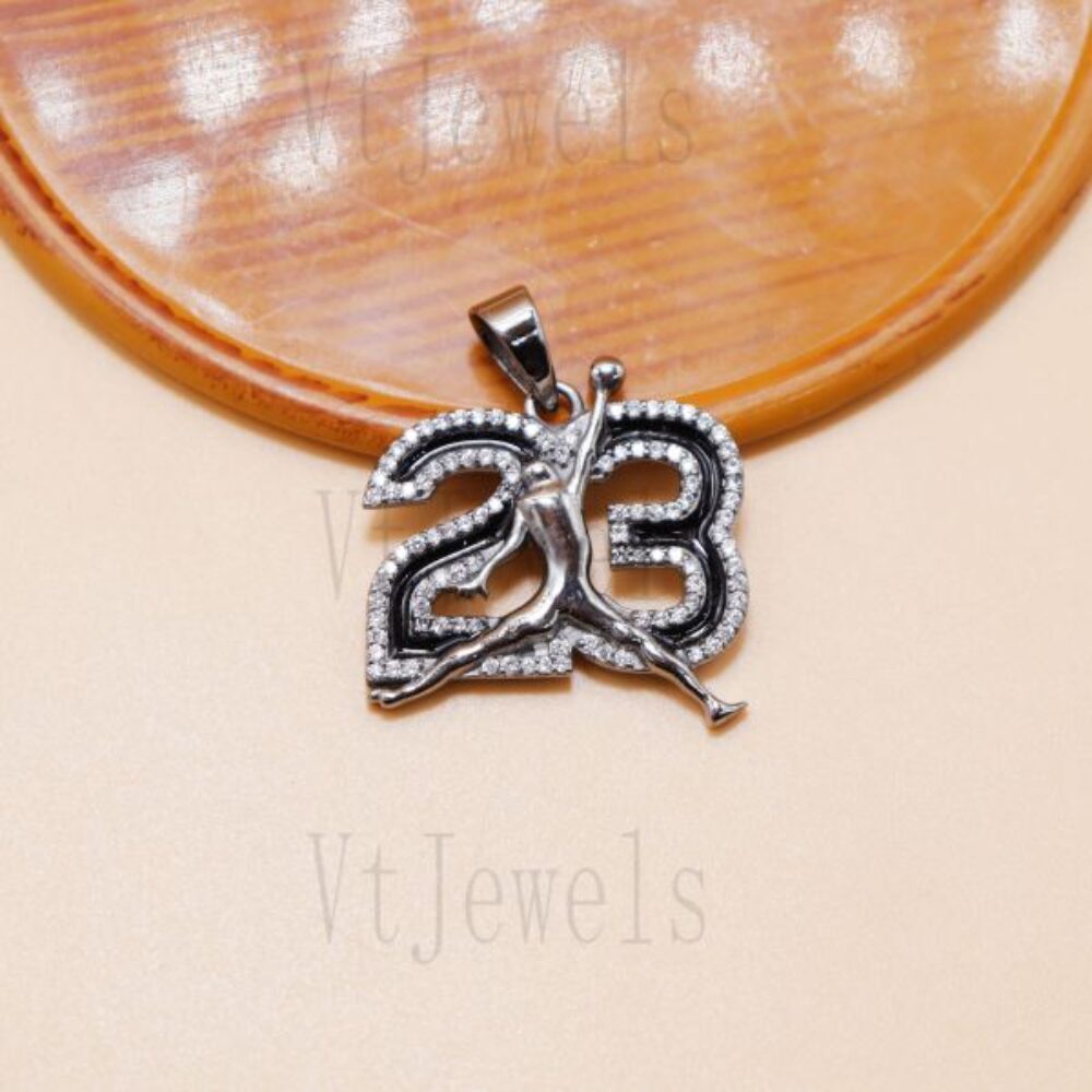 925 Sterling Silver Number 23 Basketball Jumpman Pendant