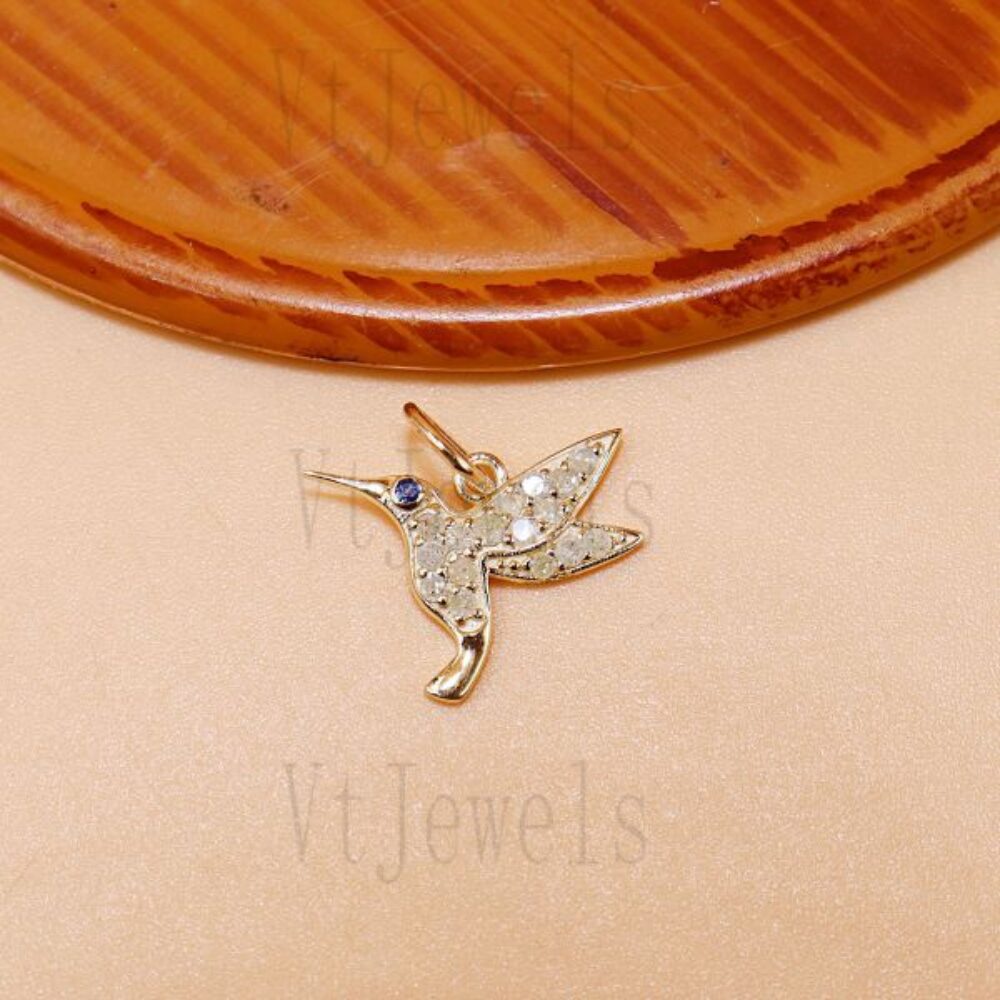 925 Sterling Silver Gold Plated Hummingbird Pendant