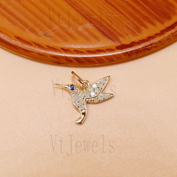 925 Sterling Silver Gold Plated Hummingbird Pendant