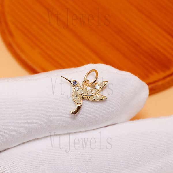 925 Sterling Silver Gold Plated Hummingbird Pendant - Image 5
