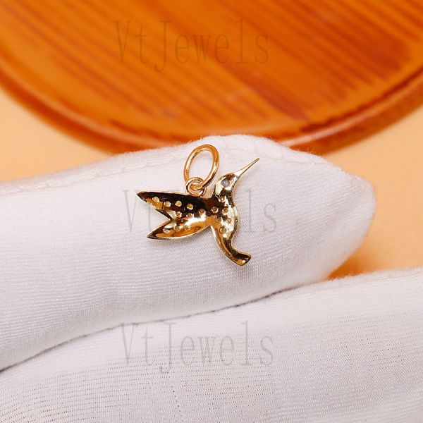 925 Sterling Silver Gold Plated Hummingbird Pendant - Image 6