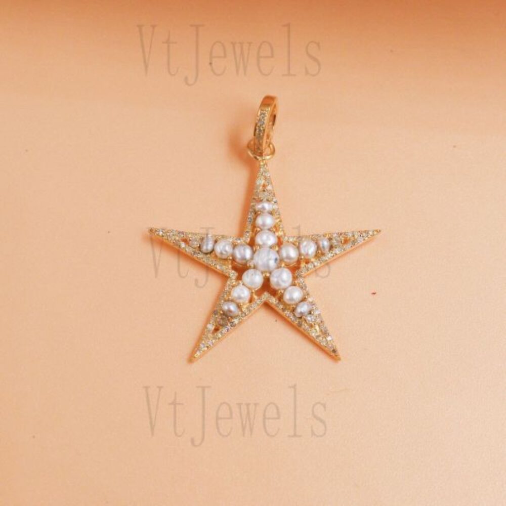 925 Sterling Silver Gold Plated Starfish Pearl Pendant