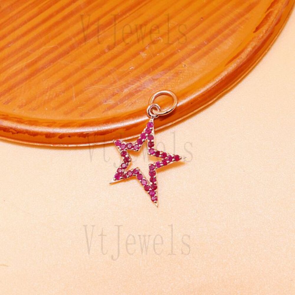 925 Sterling Silver Ruby Star Outline Pendant