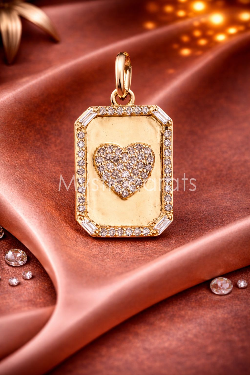925 Sterling Silver Pave diamond Heart Rectangular Medallion Pendant