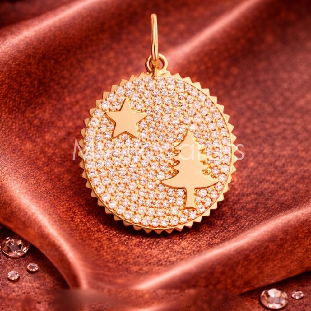 925 Sterling Silver Gold Plated Star and Christmas Tree Pavé diamond Pendant