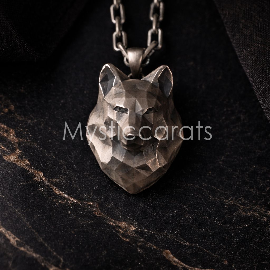 925 Sterling Silver Geometric Wolf Pendant