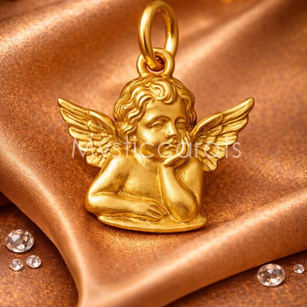 925 Sterling Silver Gold Plated Cherub Angel Pendant