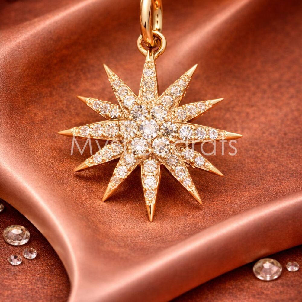 925 Sterling Silver Gold Plated Starburst Pendant
