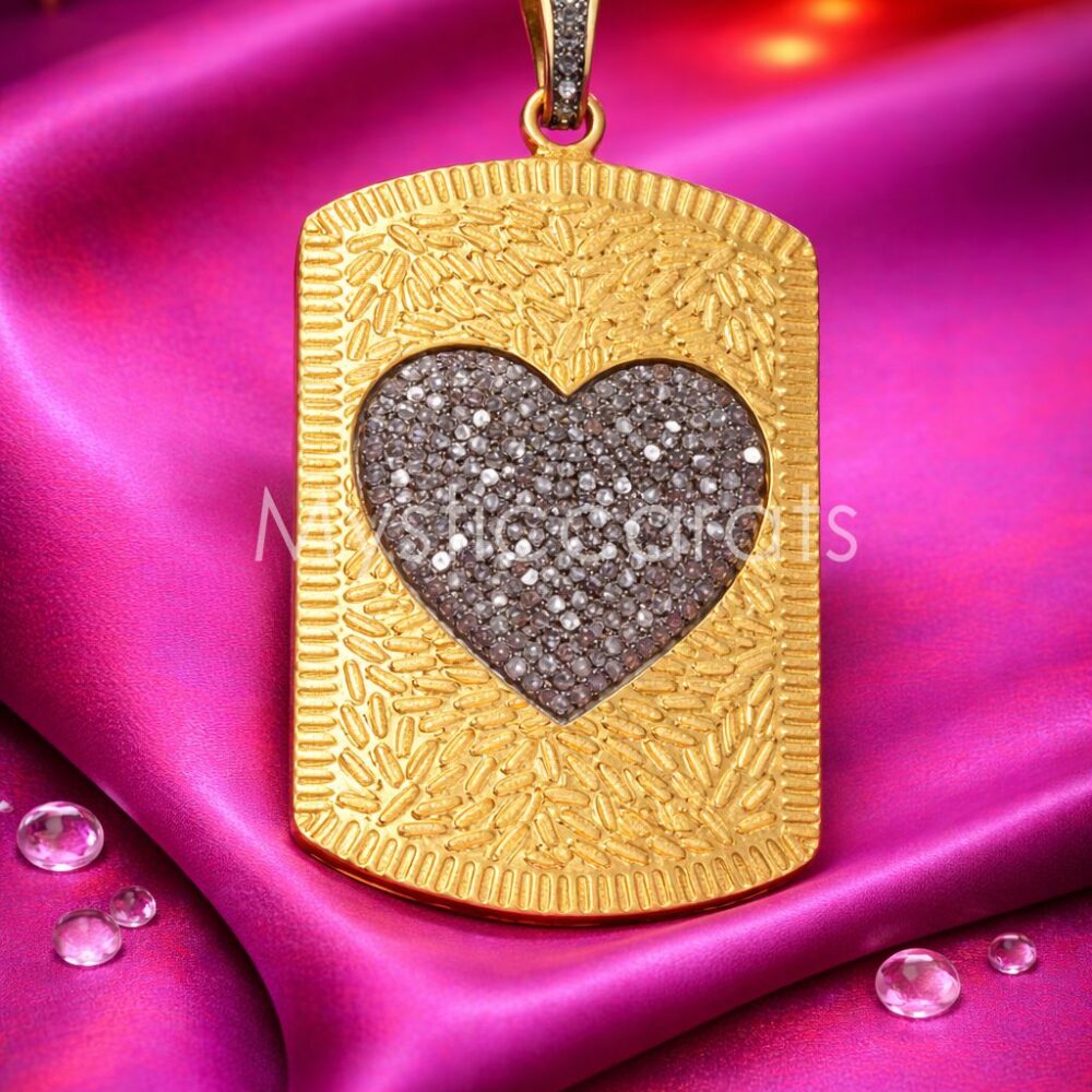 925 Sterling Silver Gold Plated Heart Dog Tag Pendant