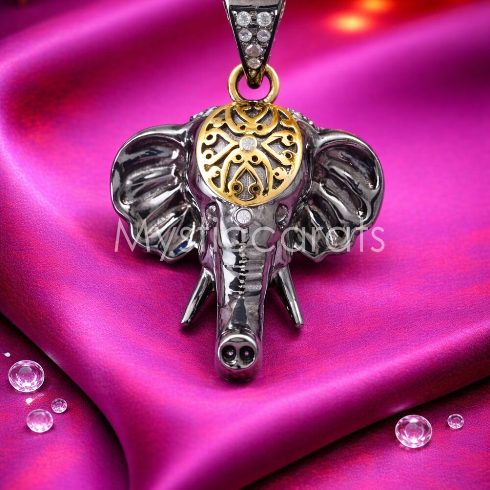 925 Sterling Silver Two-Tone Elephant Head Pendant