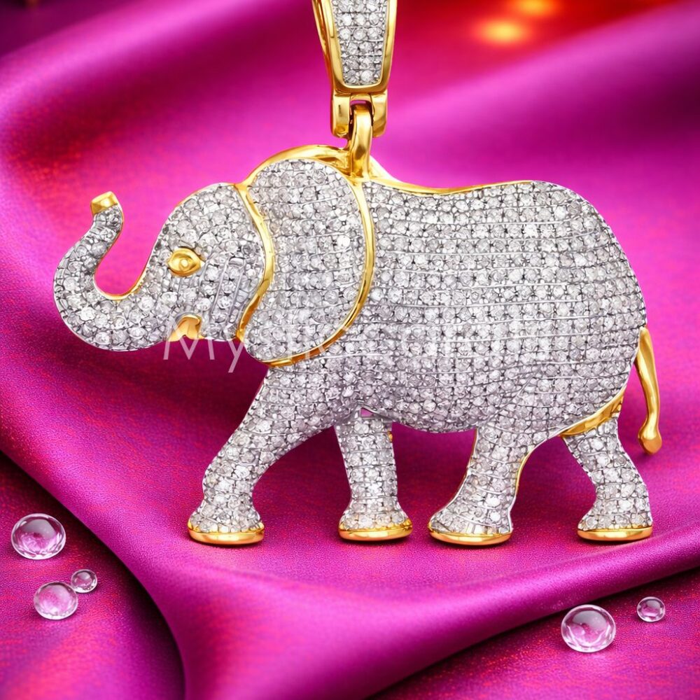 925 Sterling Silver Gold Plated Iced Elephant Pendant