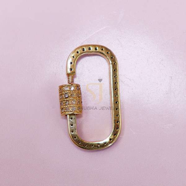 925 Sterling Silver Black Rhodium & Gold Pave Diamond Oval Screw Lock Connector | Luxury Carabiner Clasp - Image 3