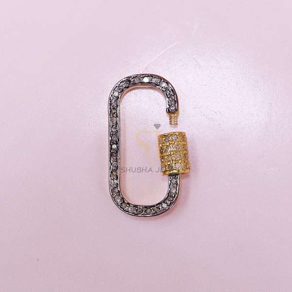 925 Sterling Silver Black Rhodium & Gold Pave Diamond Oval Screw Lock Connector | Luxury Carabiner Clasp - Image 4