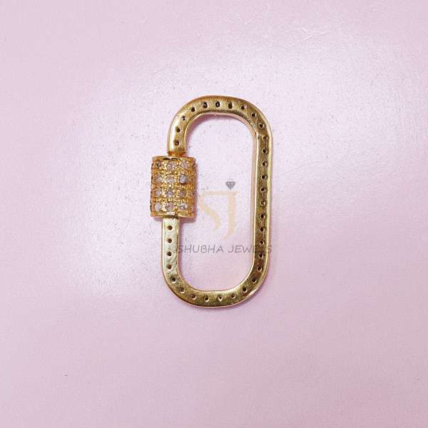 925 Sterling Silver Black Rhodium & Gold Pave Diamond Oval Screw Lock Connector | Luxury Carabiner Clasp - Image 7