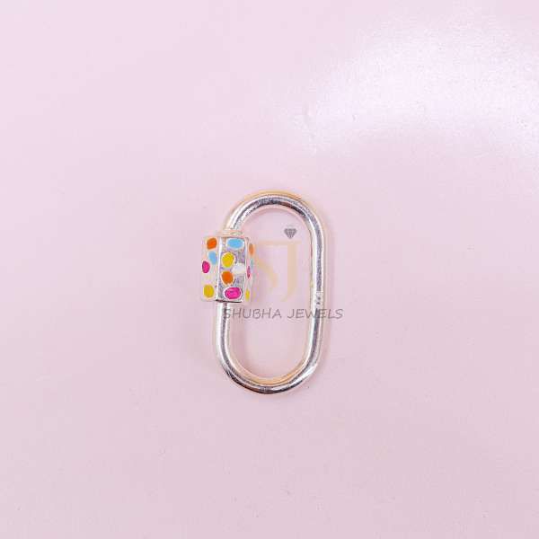 925 Sterling Silver Oval Screw Lock Connector with Multicolor Enamel Lock | Designer Carabiner Clasp - Image 2