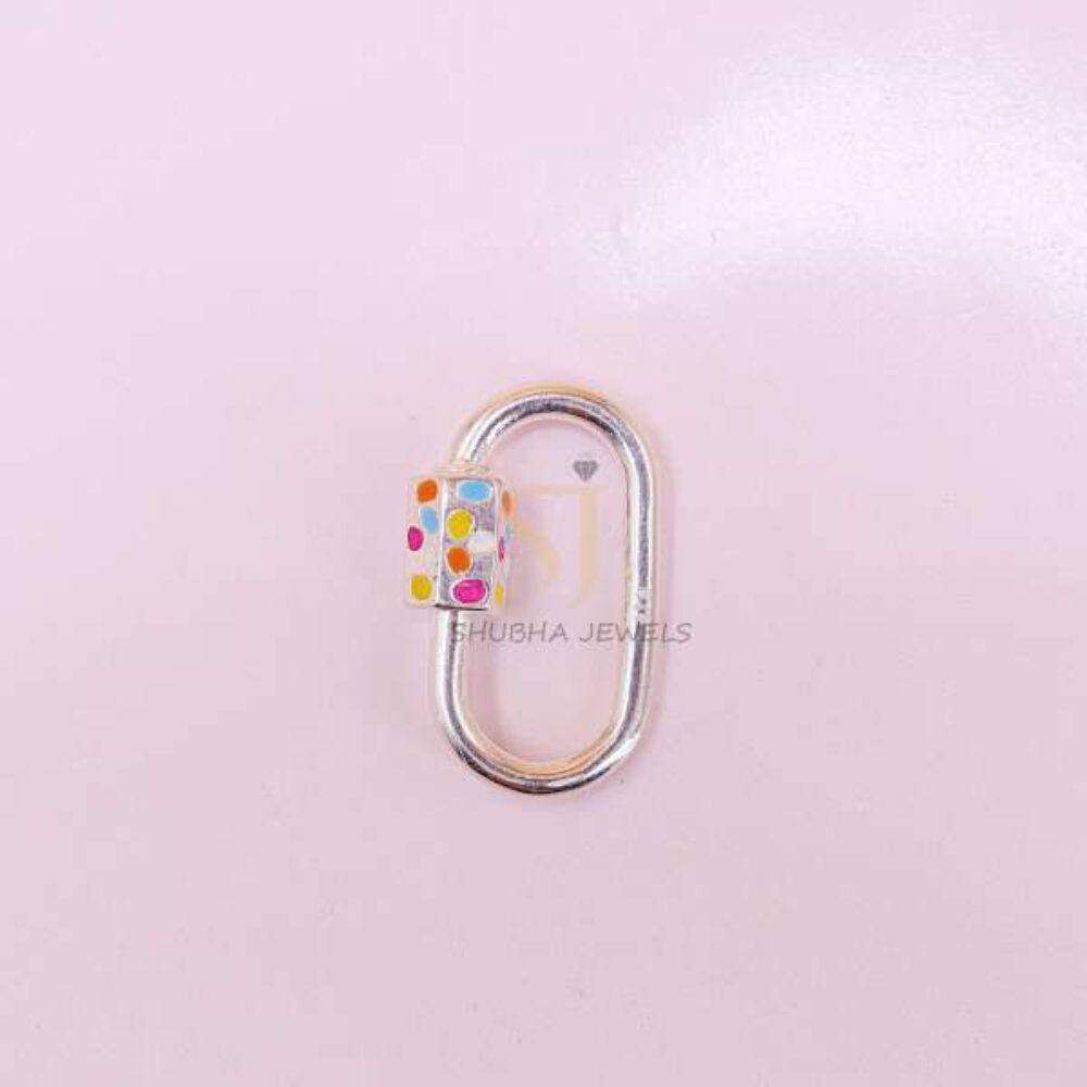 925 Sterling Silver Oval Screw Lock Connector with Multicolor Enamel Lock | Designer Carabiner Clasp