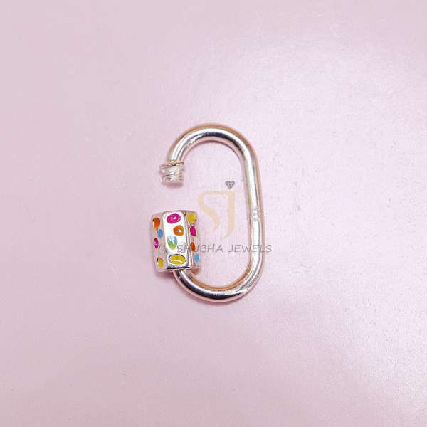 925 Sterling Silver Oval Screw Lock Connector with Multicolor Enamel Lock | Designer Carabiner Clasp - Image 4